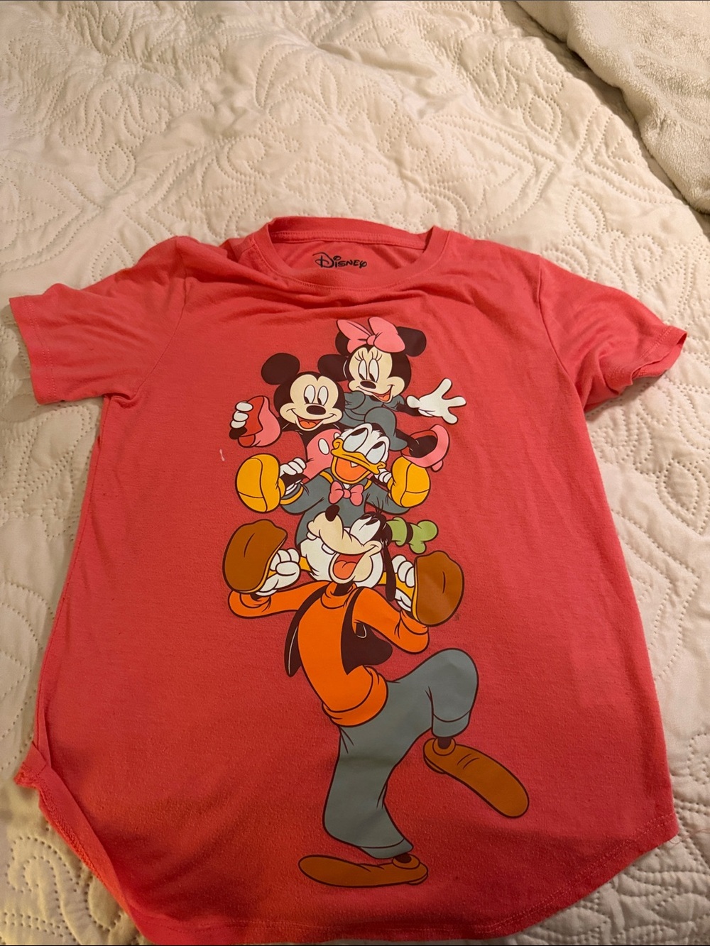 Disney Coral Graphic Mickey, Minnie, Donald & Goofy Short Sleeve Tee